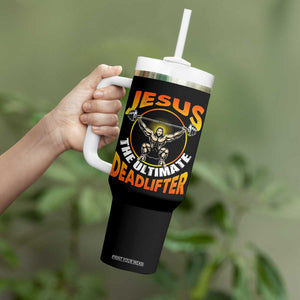 Jesus The Ultimate Deadlifter Tumbler With Handle Funny Jesus Workout Motivation Bodybuilding Fitness TS02 Print Your Wear