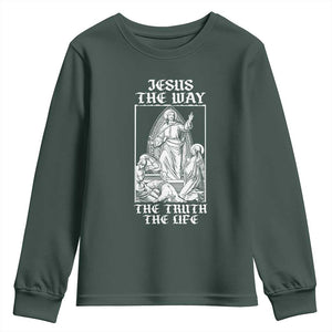 Jesus The Way The Truth The Life Youth Sweatshirt Religious Christian Faith TS02 Dark Forest Green Print Your Wear