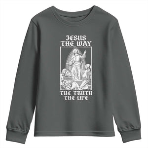 Jesus The Way The Truth The Life Youth Sweatshirt Religious Christian Faith TS02 Dark Heather Print Your Wear