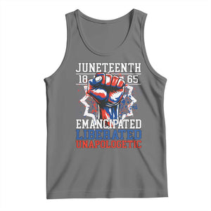 Juneteenth 1865 Emancipated Liberated Unapologetic Tank Top Hand Fist Juneteenth Flag TS11 Black Heather Print Your Wear