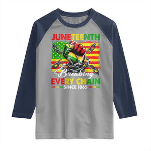 Juneteenth Breaking Every Chain Since 1865 Raglan Shirt Hand Fist Freedom TS11 Sport Gray Navy Print Your Wear