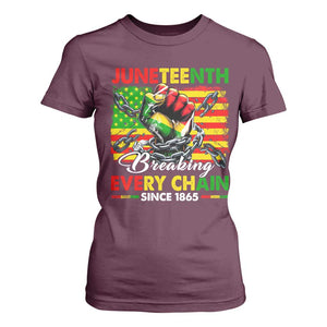 Juneteenth Breaking Every Chain Since 1865 T Shirt For Women Hand Fist Freedom TS11 Maroon Print Your Wear