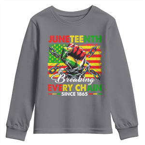 Juneteenth Breaking Every Chain Since 1865 Youth Sweatshirt Hand Fist Freedom TS11 Charcoal Print Your Wear