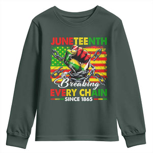 Juneteenth Breaking Every Chain Since 1865 Youth Sweatshirt Hand Fist Freedom TS11 Dark Forest Green Print Your Wear