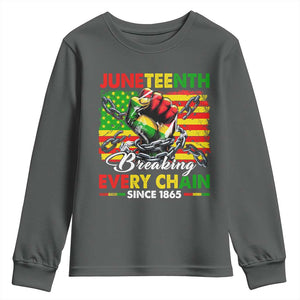Juneteenth Breaking Every Chain Since 1865 Youth Sweatshirt Hand Fist Freedom TS11 Dark Heather Print Your Wear