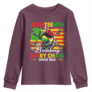 Juneteenth Breaking Every Chain Since 1865 Youth Sweatshirt Hand Fist Freedom TS11 Maroon Print Your Wear