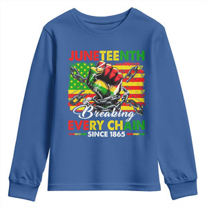 Juneteenth Breaking Every Chain Since 1865 Youth Sweatshirt Hand Fist Freedom TS11 Royal Blue Print Your Wear