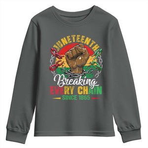 Juneteenth Breaking Every Chain Since 1865 Youth Sweatshirt Retro Vintage TS10 Dark Heather Print Your Wear