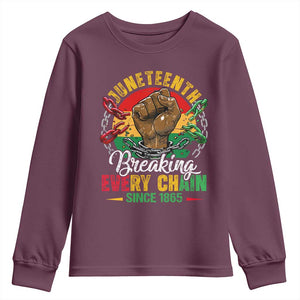 Juneteenth Breaking Every Chain Since 1865 Youth Sweatshirt Retro Vintage TS10 Maroon Print Your Wear