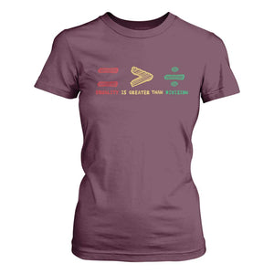 Juneteenth Equality Is Greater Than Division T Shirt For Women Equal Rights Math Symbol TS11 Maroon Print Your Wear
