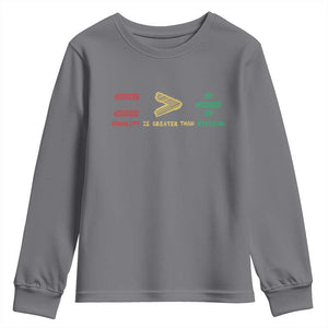 Juneteenth Equality Is Greater Than Division Youth Sweatshirt Equal Rights Math Symbol TS11 Charcoal Print Your Wear
