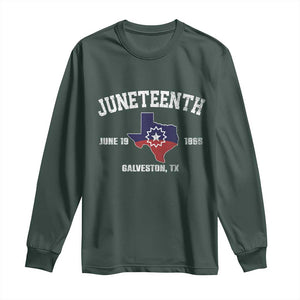 Juneteenth Galveston Texas Long Sleeve Shirt Juneteenth Flag African American History TS11 Dark Forest Green Print Your Wear