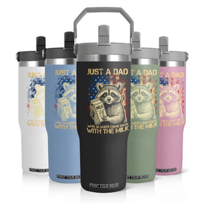 Just A Dad Who Always Came Back With The Milk Flip Straw Tumbler Raccoon American Flag Father's Day TS10 Print Your Wear