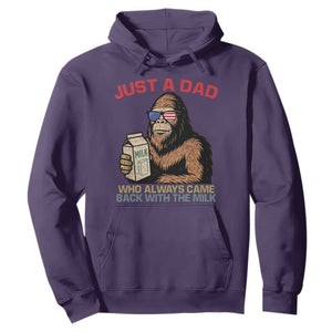 Just A Dad Who Always Came Back With The Milk Hoodie Funny Fathers Day Bigfoot Sasquatch Lovers TS10 Purple Print Your Wear