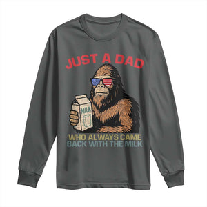 Just A Dad Who Always Came Back With The Milk Long Sleeve Shirt Funny Fathers Day Bigfoot Sasquatch Lovers TS10 Dark Heather Print Your Wear