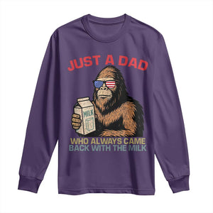 Just A Dad Who Always Came Back With The Milk Long Sleeve Shirt Funny Fathers Day Bigfoot Sasquatch Lovers TS10 Purple Print Your Wear