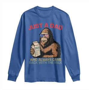 Just A Dad Who Always Came Back With The Milk Long Sleeve Shirt Funny Fathers Day Bigfoot Sasquatch Lovers TS10 Royal Blue Print Your Wear