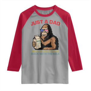 Just A Dad Who Always Came Back With The Milk Raglan Shirt Funny Fathers Day Bigfoot Sasquatch Lovers TS10 Sport Gray Red Print Your Wear