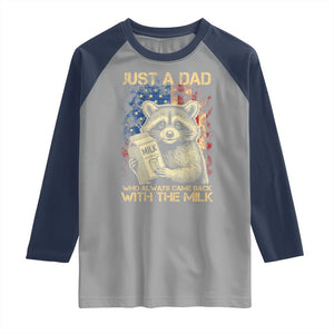 Just A Dad Who Always Came Back With The Milk Raglan Shirt Raccoon American Flag Father's Day TS10 Sport Gray Navy Print Your Wear