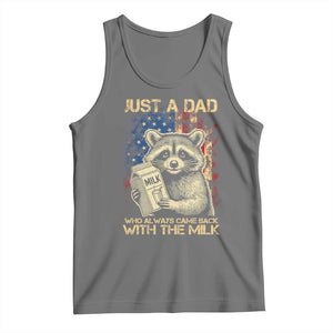 Just A Dad Who Always Came Back With The Milk Tank Top Raccoon American Flag Father's Day TS10 Black Heather Print Your Wear