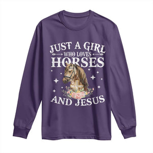 Just A Girl Who Loves Horses And Jesus Long Sleeve Shirt Christian Girls Horse TS11 Purple Print Your Wear