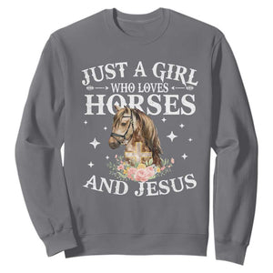 Just A Girl Who Loves Horses And Jesus Sweatshirt Christian Girls Horse TS11 Charcoal Print Your Wear
