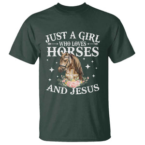 Just A Girl Who Loves Horses And Jesus T Shirt Christian Girls Horse TS11 Dark Forest Green Print Your Wear