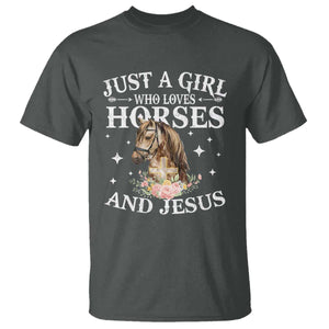 Just A Girl Who Loves Horses And Jesus T Shirt Christian Girls Horse TS11 Dark Heather Print Your Wear