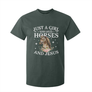 Just A Girl Who Loves Horses And Jesus T Shirt For Kid Christian Girls Horse TS11 Dark Forest Green Print Your Wear