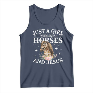 Just A Girl Who Loves Horses And Jesus Tank Top Christian Girls Horse TS11 Navy Print Your Wear