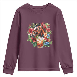 Ky Derby Day Party Youth Sweatshirt Mint Juleps and Roses Horse Racing TS02 Maroon Print Your Wear