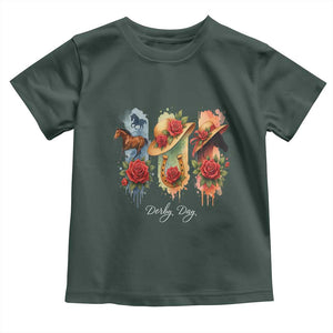 Ky Derby Day Toddler T Shirt Horse Racing Nice Hat Mint Julep and Roses TS02 Dark Forest Green Print Your Wear