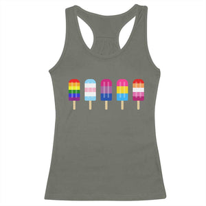 LGBT Rainbow Popsicles Racerback Tank Top Summer Ice Cream LGBTQ Pride Ally TS10 Military Green Print Your Wear