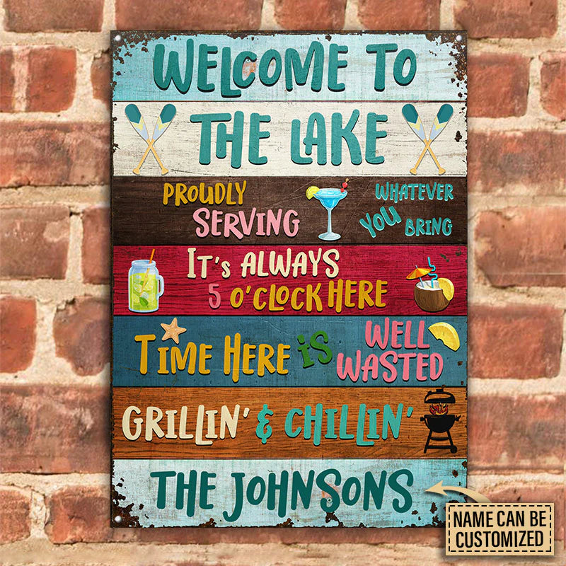 Personalized Metal Sign Lake House Proudly Serving CTM One Size 24x18 inch (60.96x45.72 cm) Custom - Printyourwear