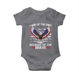 Land of the Free Because of the Brave Baby Onesie American Flag Patriotic Eagle 4th of July TS10 Charcoal Print Your Wear