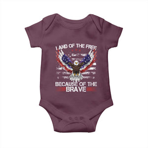 Land of the Free Because of the Brave Baby Onesie American Flag Patriotic Eagle 4th of July TS10 Maroon Print Your Wear