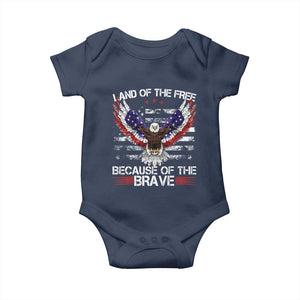 Land of the Free Because of the Brave Baby Onesie American Flag Patriotic Eagle 4th of July TS10 Navy Print Your Wear
