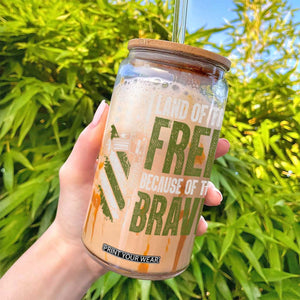 Land of the Free Because of the Brave Glass Can Gun American Flag TS10 Print Your Wear