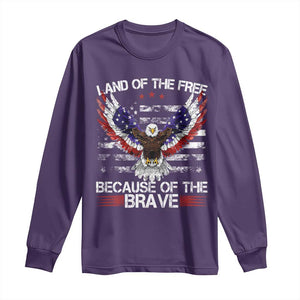 Land of the Free Because of the Brave Long Sleeve Shirt American Flag Patriotic Eagle 4th of July TS10 Purple Print Your Wear