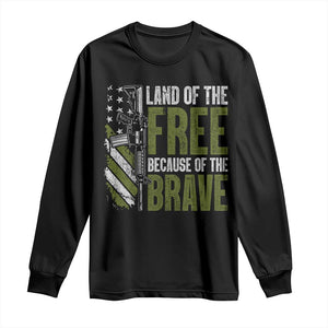 Land of the Free Because of the Brave Long Sleeve Shirt Gun American Flag TS10 Black Print Your Wear