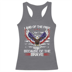 Land of the Free Because of the Brave Racerback Tank Top American Flag Patriotic Eagle 4th of July TS10 Charcoal Print Your Wear