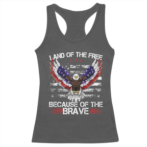 Land of the Free Because of the Brave Racerback Tank Top American Flag Patriotic Eagle 4th of July TS10 Dark Heather Print Your Wear