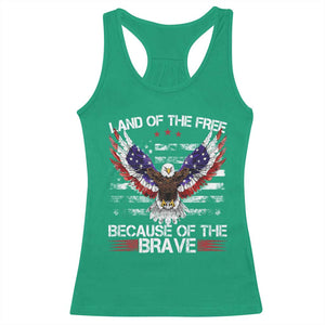 Land of the Free Because of the Brave Racerback Tank Top American Flag Patriotic Eagle 4th of July TS10 Irish Green Print Your Wear