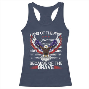 Land of the Free Because of the Brave Racerback Tank Top American Flag Patriotic Eagle 4th of July TS10 Navy Print Your Wear