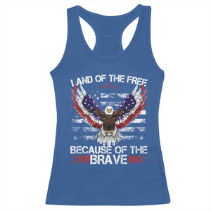 Land of the Free Because of the Brave Racerback Tank Top American Flag Patriotic Eagle 4th of July TS10 Royal Blue Print Your Wear