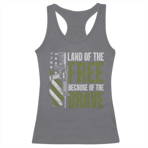 Land of the Free Because of the Brave Racerback Tank Top Gun American Flag TS10 Charcoal Print Your Wear