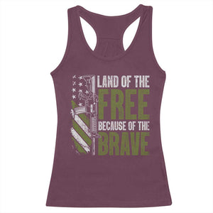 Land of the Free Because of the Brave Racerback Tank Top Gun American Flag TS10 Maroon Print Your Wear