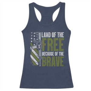 Land of the Free Because of the Brave Racerback Tank Top Gun American Flag TS10 Navy Print Your Wear
