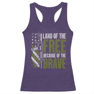Land of the Free Because of the Brave Racerback Tank Top Gun American Flag TS10 Purple Print Your Wear
