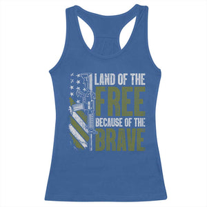 Land of the Free Because of the Brave Racerback Tank Top Gun American Flag TS10 Royal Blue Print Your Wear